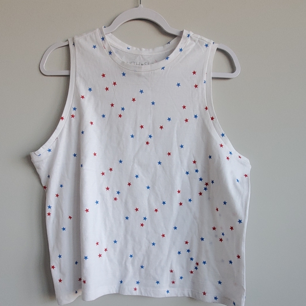 NWOT Fifth Sun White Tank Top with Stars - Picture 3 of 6